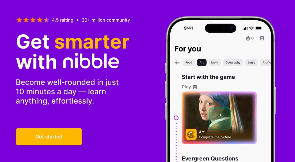Nibble app mock up with the raiting and description