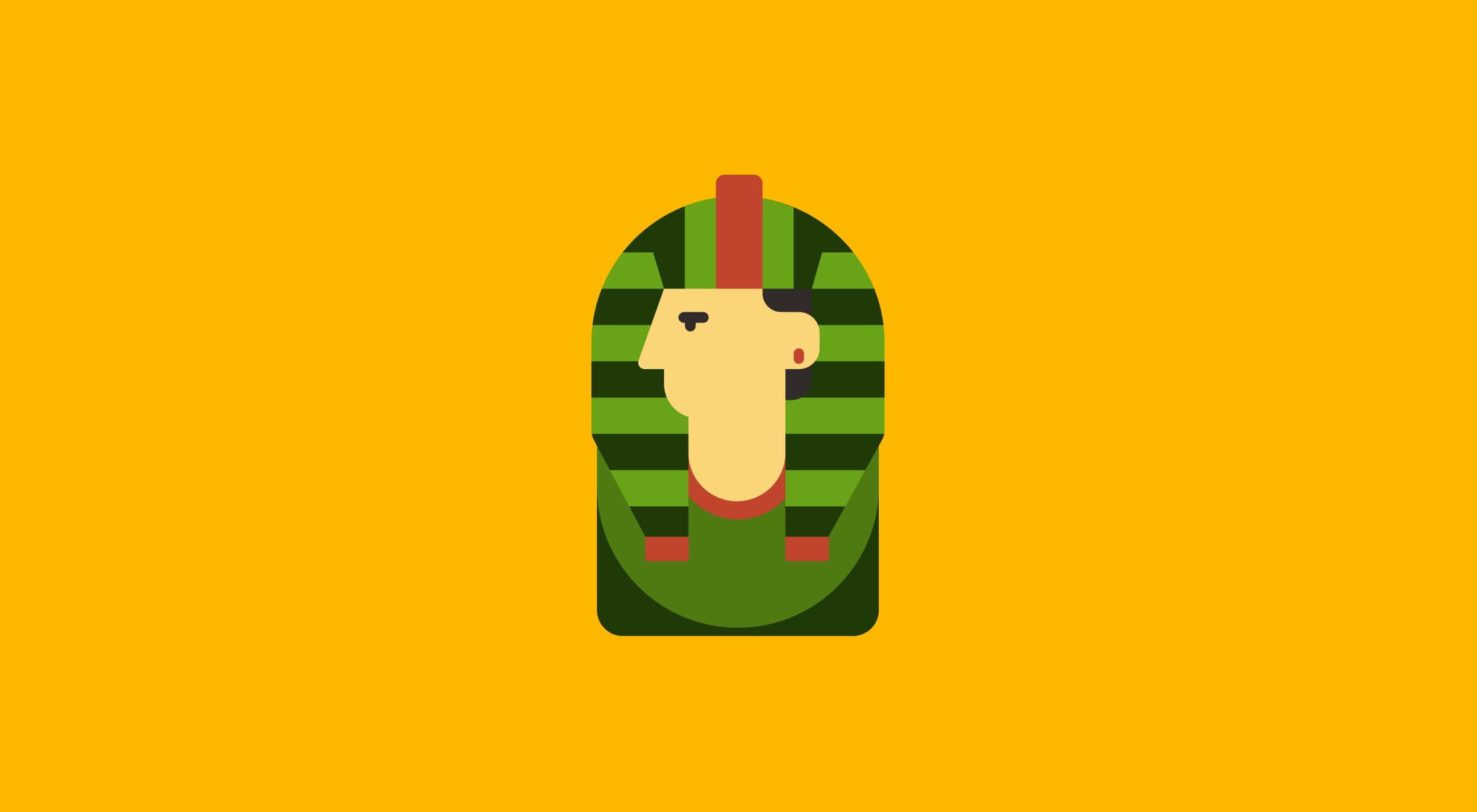 _Flat design illustration of an ancient Egyptian pharaoh mask in green and gold on a bright yellow background